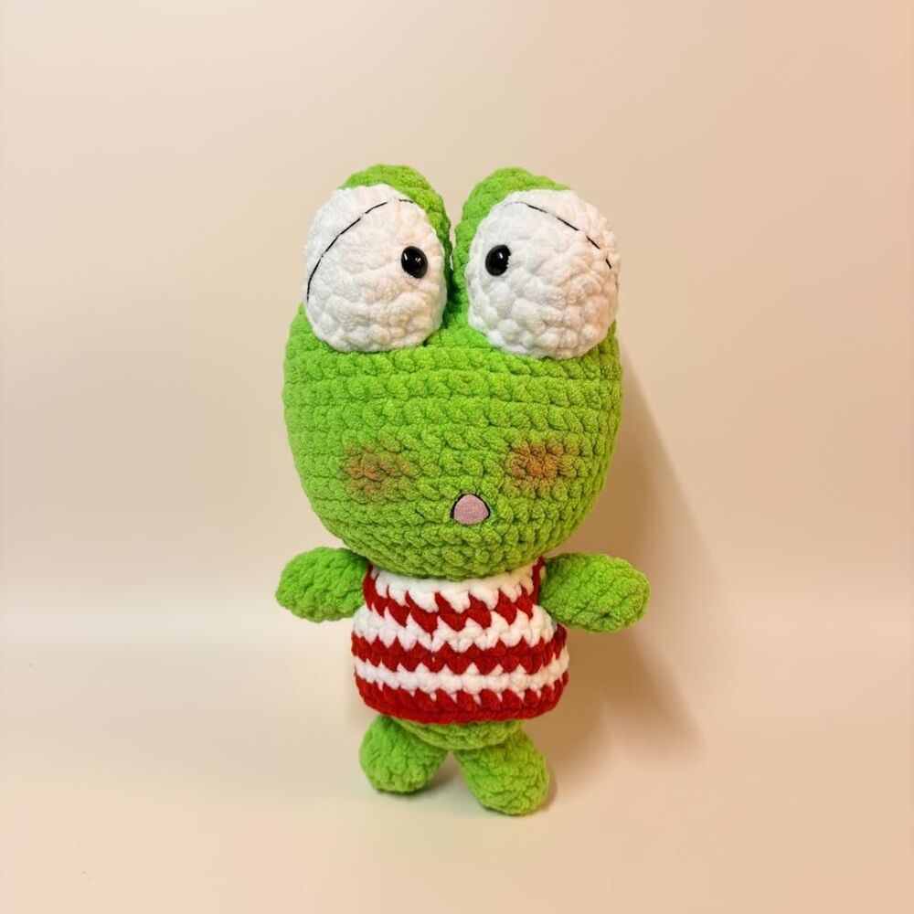 Crochet Frog Plush Toy, Keroppi Inspired Amigurumi Doll, Kawaii Green Frog